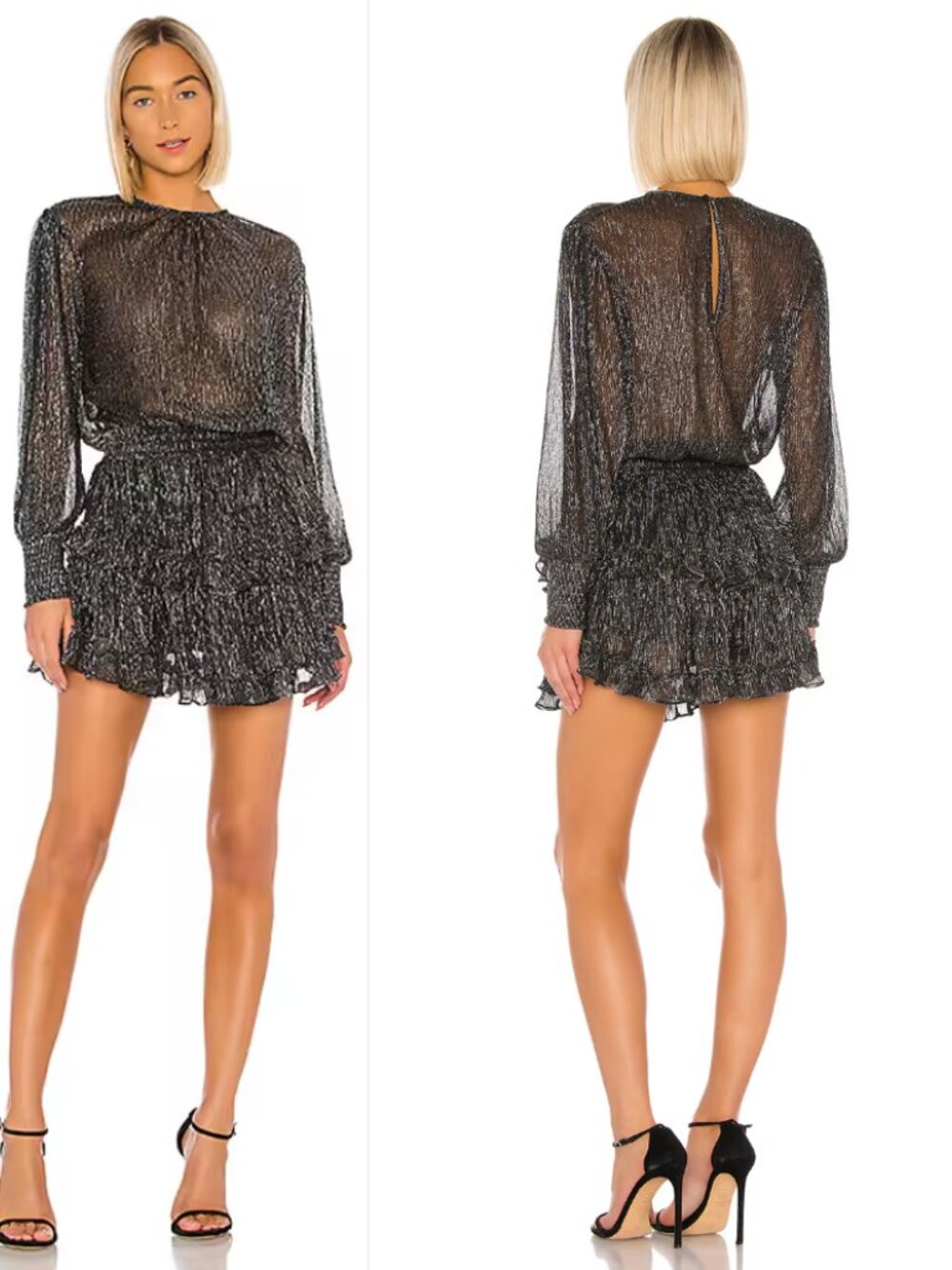 Misa Los Angeles x Revolve Atia Dress Metallic Black Pleated Waist XS/S